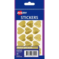 Avery Gold Hearts 23mm Labels Pkt 30